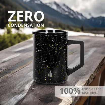 Insulated Coffee Mug - Triple-Wall Stainless Steel Summit Travel Cup for Hot and Cold Drinks - Thermal Coffee Mug with Lid and Handle for Camping, Office & Travel 12oz - Black