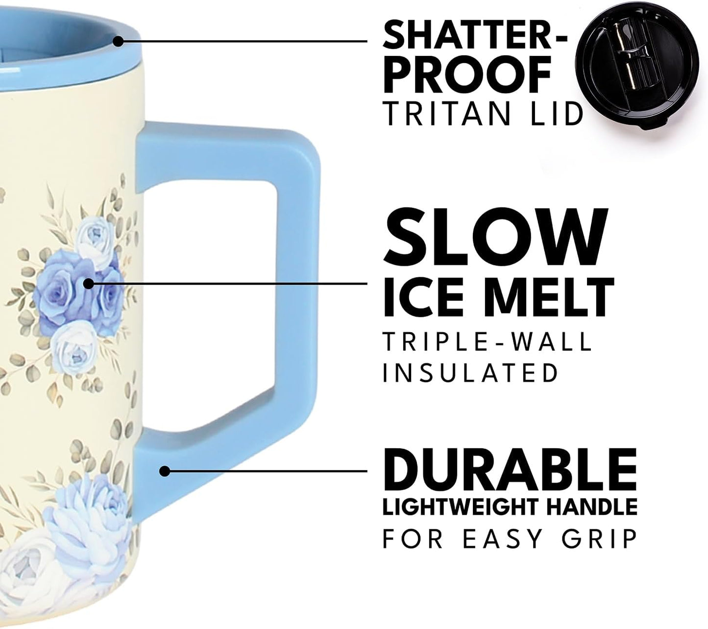 Insulated Coffee Mug - Triple-Wall Stainless Steel Summit Travel Cup for Hot and Cold Drinks - Thermal Coffee Mug with Lid and Handle for Camping, Office & Travel 12oz - Black