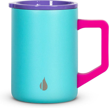 Insulated Coffee Mug - Triple-Wall Stainless Steel Summit Travel Cup for Hot and Cold Drinks - Thermal Coffee Mug with Lid and Handle for Camping, Office & Travel 12oz - Black