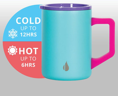 Insulated Coffee Mug - Triple-Wall Stainless Steel Summit Travel Cup for Hot and Cold Drinks - Thermal Coffee Mug with Lid and Handle for Camping, Office & Travel 12oz - Black