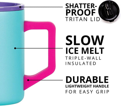 Insulated Coffee Mug - Triple-Wall Stainless Steel Summit Travel Cup for Hot and Cold Drinks - Thermal Coffee Mug with Lid and Handle for Camping, Office & Travel 12oz - Black