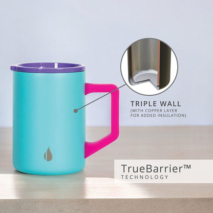 Insulated Coffee Mug - Triple-Wall Stainless Steel Summit Travel Cup for Hot and Cold Drinks - Thermal Coffee Mug with Lid and Handle for Camping, Office & Travel 12oz - Black