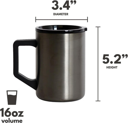 Insulated Coffee Mug - Triple-Wall Stainless Steel Summit Travel Cup for Hot and Cold Drinks - Thermal Coffee Mug with Lid and Handle for Camping, Office & Travel 12oz - Black