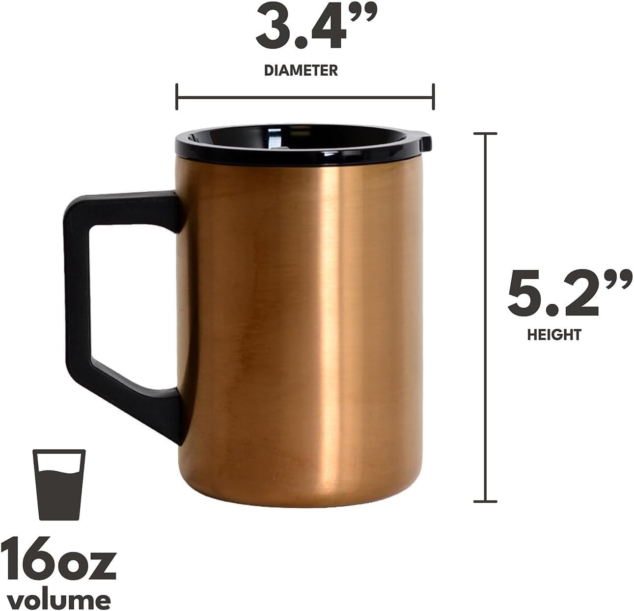 Insulated Coffee Mug - Triple-Wall Stainless Steel Summit Travel Cup for Hot and Cold Drinks - Thermal Coffee Mug with Lid and Handle for Camping, Office & Travel 12oz - Black