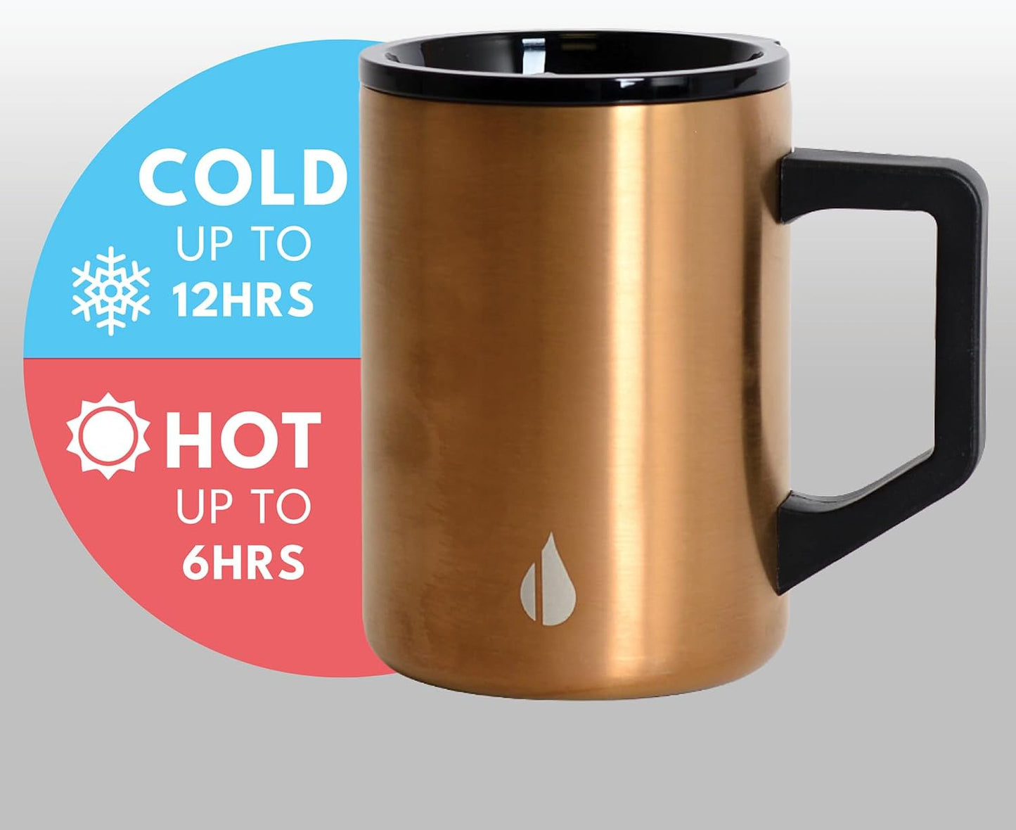 Insulated Coffee Mug - Triple-Wall Stainless Steel Summit Travel Cup for Hot and Cold Drinks - Thermal Coffee Mug with Lid and Handle for Camping, Office & Travel 12oz - Black