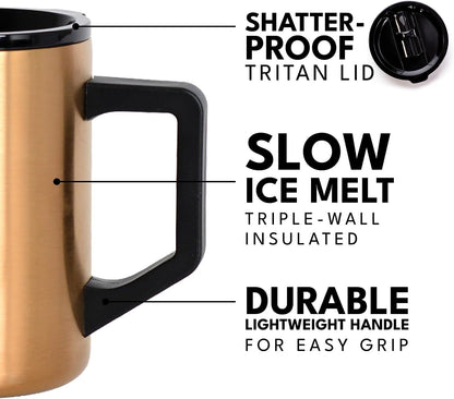 Insulated Coffee Mug - Triple-Wall Stainless Steel Summit Travel Cup for Hot and Cold Drinks - Thermal Coffee Mug with Lid and Handle for Camping, Office & Travel 12oz - Black
