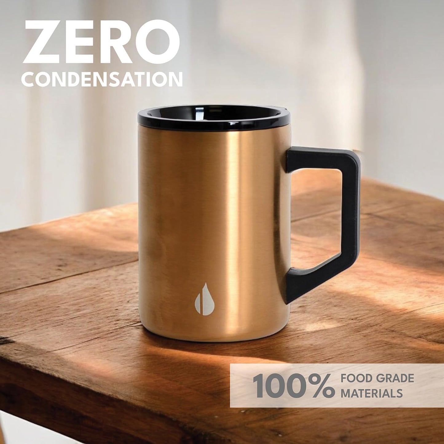 Insulated Coffee Mug - Triple-Wall Stainless Steel Summit Travel Cup for Hot and Cold Drinks - Thermal Coffee Mug with Lid and Handle for Camping, Office & Travel 12oz - Black