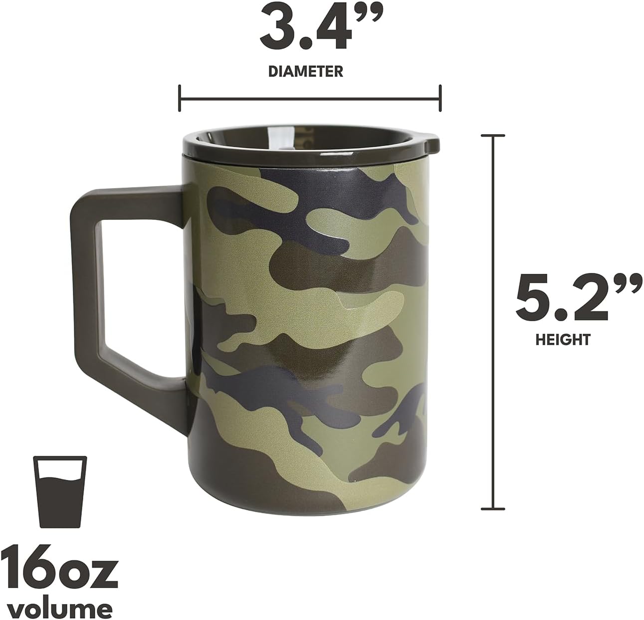 Insulated Coffee Mug - Triple-Wall Stainless Steel Summit Travel Cup for Hot and Cold Drinks - Thermal Coffee Mug with Lid and Handle for Camping, Office & Travel 12oz - Black