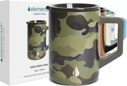 Insulated Coffee Mug - Triple-Wall Stainless Steel Summit Travel Cup for Hot and Cold Drinks - Thermal Coffee Mug with Lid and Handle for Camping, Office & Travel 12oz - Black