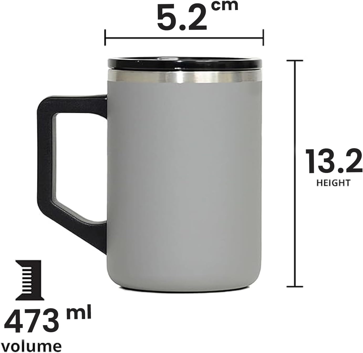 Insulated Coffee Mug - Triple-Wall Stainless Steel Summit Travel Cup for Hot and Cold Drinks - Thermal Coffee Mug with Lid and Handle for Camping, Office & Travel 12oz - Black