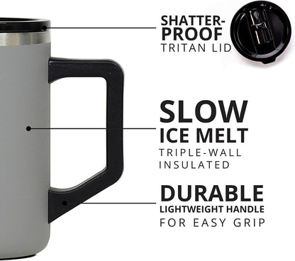 Insulated Coffee Mug - Triple-Wall Stainless Steel Summit Travel Cup for Hot and Cold Drinks - Thermal Coffee Mug with Lid and Handle for Camping, Office & Travel 12oz - Black