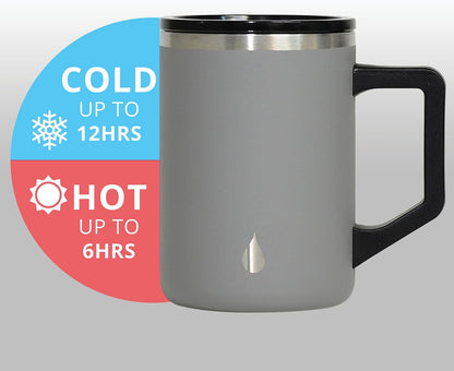 Insulated Coffee Mug - Triple-Wall Stainless Steel Summit Travel Cup for Hot and Cold Drinks - Thermal Coffee Mug with Lid and Handle for Camping, Office & Travel 12oz - Black