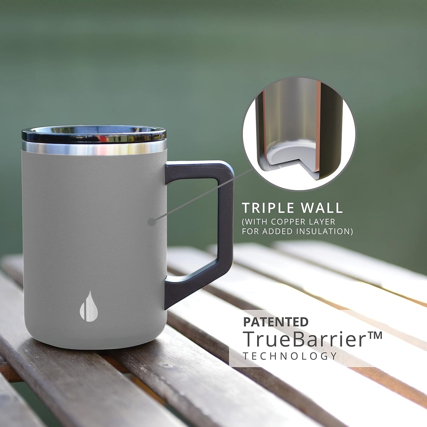 Insulated Coffee Mug - Triple-Wall Stainless Steel Summit Travel Cup for Hot and Cold Drinks - Thermal Coffee Mug with Lid and Handle for Camping, Office & Travel 12oz - Black