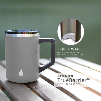 Insulated Coffee Mug - Triple-Wall Stainless Steel Summit Travel Cup for Hot and Cold Drinks - Thermal Coffee Mug with Lid and Handle for Camping, Office & Travel 12oz - Black