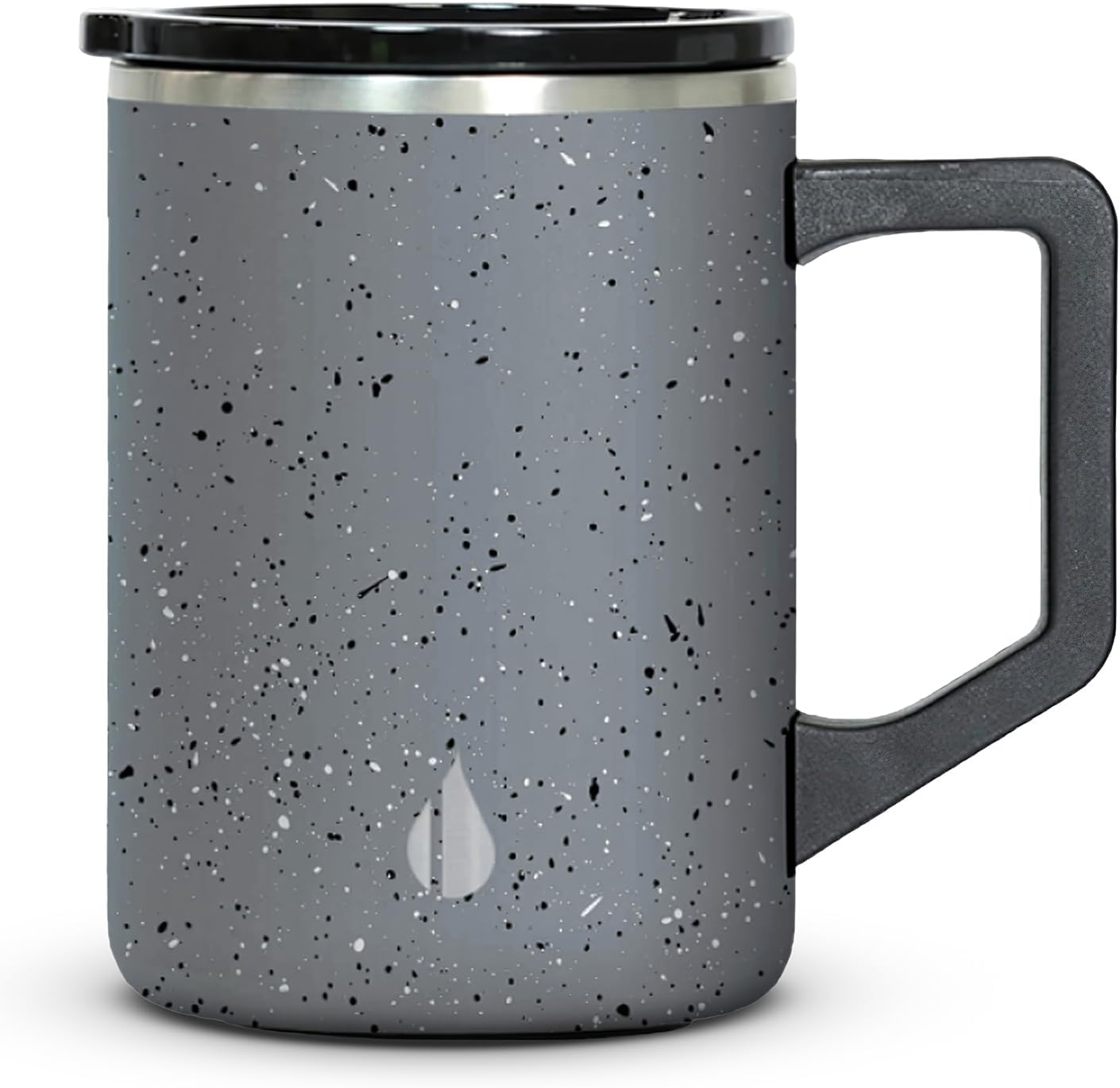 Insulated Coffee Mug - Triple-Wall Stainless Steel Summit Travel Cup for Hot and Cold Drinks - Thermal Coffee Mug with Lid and Handle for Camping, Office & Travel 12oz - Black