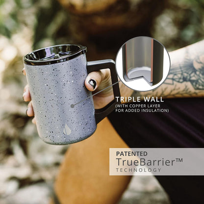 Insulated Coffee Mug - Triple-Wall Stainless Steel Summit Travel Cup for Hot and Cold Drinks - Thermal Coffee Mug with Lid and Handle for Camping, Office & Travel 12oz - Black