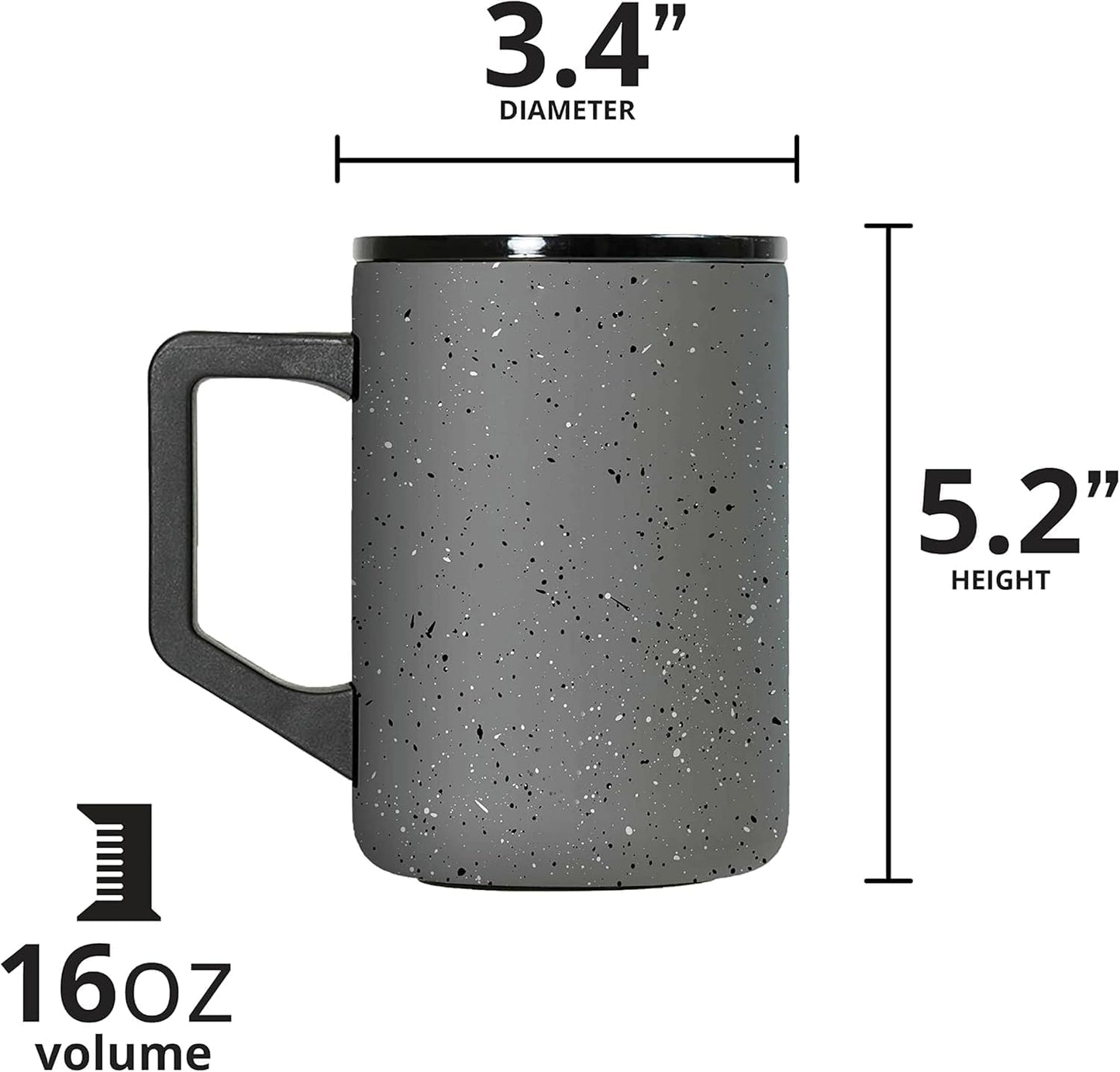 Insulated Coffee Mug - Triple-Wall Stainless Steel Summit Travel Cup for Hot and Cold Drinks - Thermal Coffee Mug with Lid and Handle for Camping, Office & Travel 12oz - Black