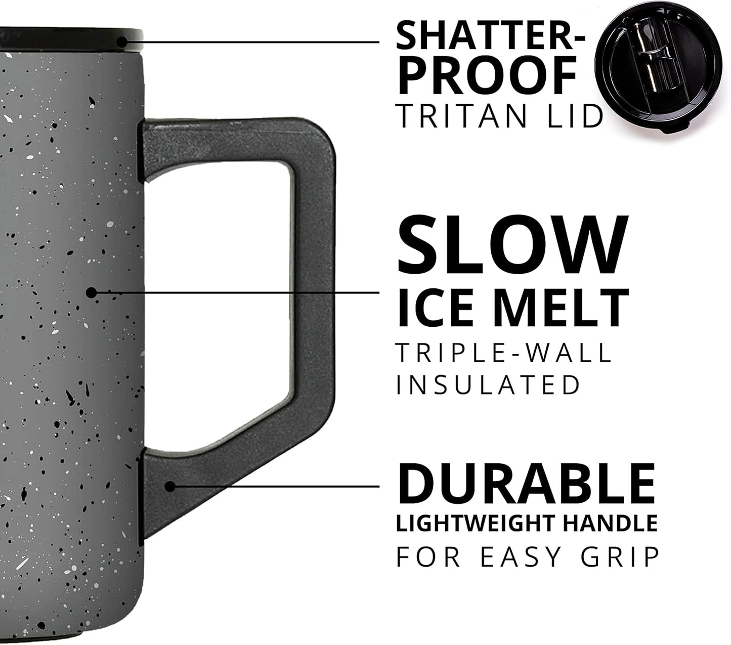 Insulated Coffee Mug - Triple-Wall Stainless Steel Summit Travel Cup for Hot and Cold Drinks - Thermal Coffee Mug with Lid and Handle for Camping, Office & Travel 12oz - Black