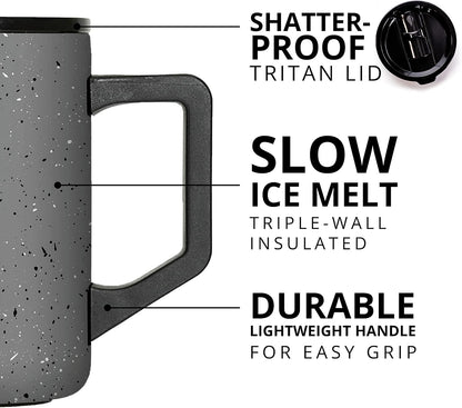 Insulated Coffee Mug - Triple-Wall Stainless Steel Summit Travel Cup for Hot and Cold Drinks - Thermal Coffee Mug with Lid and Handle for Camping, Office & Travel 12oz - Black