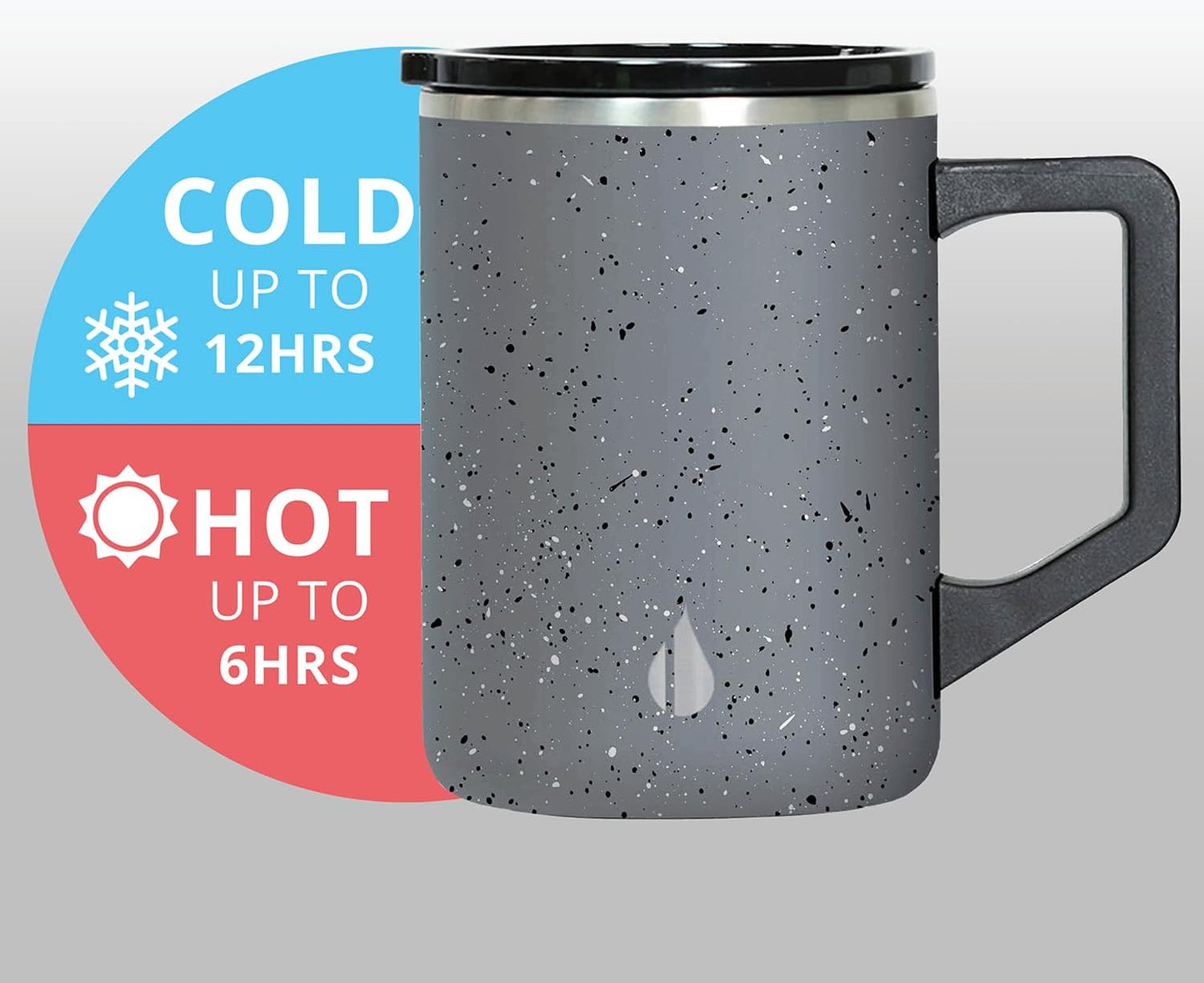 Insulated Coffee Mug - Triple-Wall Stainless Steel Summit Travel Cup for Hot and Cold Drinks - Thermal Coffee Mug with Lid and Handle for Camping, Office & Travel 12oz - Black