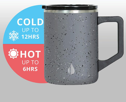 Insulated Coffee Mug - Triple-Wall Stainless Steel Summit Travel Cup for Hot and Cold Drinks - Thermal Coffee Mug with Lid and Handle for Camping, Office & Travel 12oz - Black