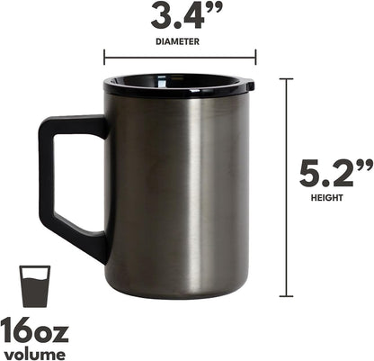 Insulated Coffee Mug - Triple-Wall Stainless Steel Summit Travel Cup for Hot and Cold Drinks - Thermal Coffee Mug with Lid and Handle for Camping, Office & Travel 12oz - Black