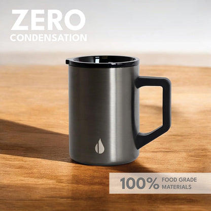 Insulated Coffee Mug - Triple-Wall Stainless Steel Summit Travel Cup for Hot and Cold Drinks - Thermal Coffee Mug with Lid and Handle for Camping, Office & Travel 12oz - Black