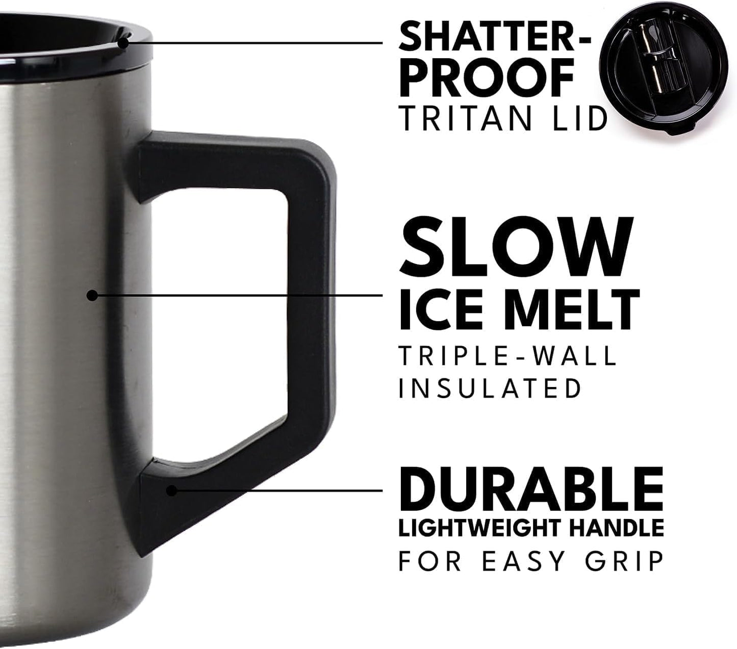 Insulated Coffee Mug - Triple-Wall Stainless Steel Summit Travel Cup for Hot and Cold Drinks - Thermal Coffee Mug with Lid and Handle for Camping, Office & Travel 12oz - Black
