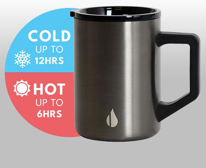 Insulated Coffee Mug - Triple-Wall Stainless Steel Summit Travel Cup for Hot and Cold Drinks - Thermal Coffee Mug with Lid and Handle for Camping, Office & Travel 12oz - Black