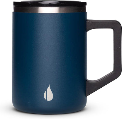 Insulated Coffee Mug - Triple-Wall Stainless Steel Summit Travel Cup for Hot and Cold Drinks - Thermal Coffee Mug with Lid and Handle for Camping, Office & Travel 12oz - Black