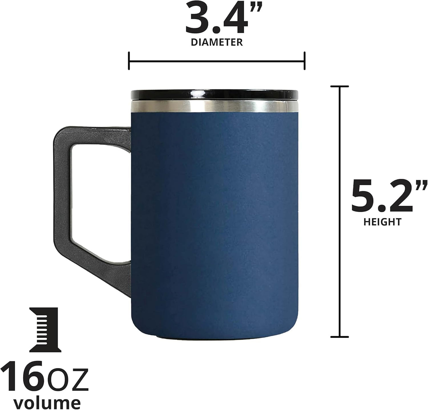 Insulated Coffee Mug - Triple-Wall Stainless Steel Summit Travel Cup for Hot and Cold Drinks - Thermal Coffee Mug with Lid and Handle for Camping, Office & Travel 12oz - Black