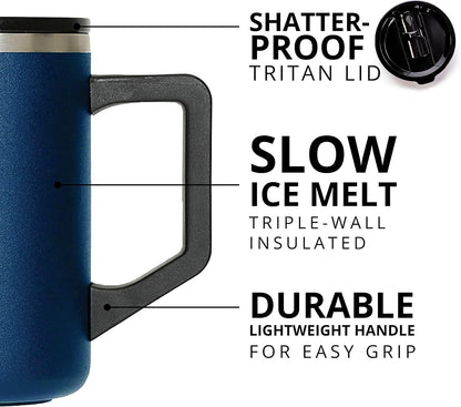 Insulated Coffee Mug - Triple-Wall Stainless Steel Summit Travel Cup for Hot and Cold Drinks - Thermal Coffee Mug with Lid and Handle for Camping, Office & Travel 12oz - Black