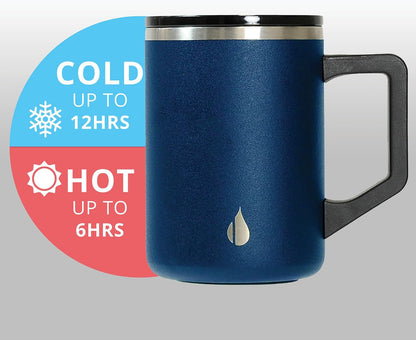 Insulated Coffee Mug - Triple-Wall Stainless Steel Summit Travel Cup for Hot and Cold Drinks - Thermal Coffee Mug with Lid and Handle for Camping, Office & Travel 12oz - Black