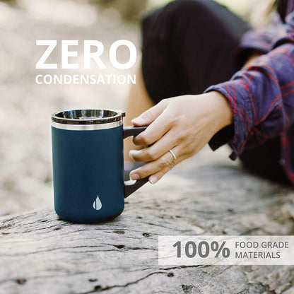 Insulated Coffee Mug - Triple-Wall Stainless Steel Summit Travel Cup for Hot and Cold Drinks - Thermal Coffee Mug with Lid and Handle for Camping, Office & Travel 12oz - Black