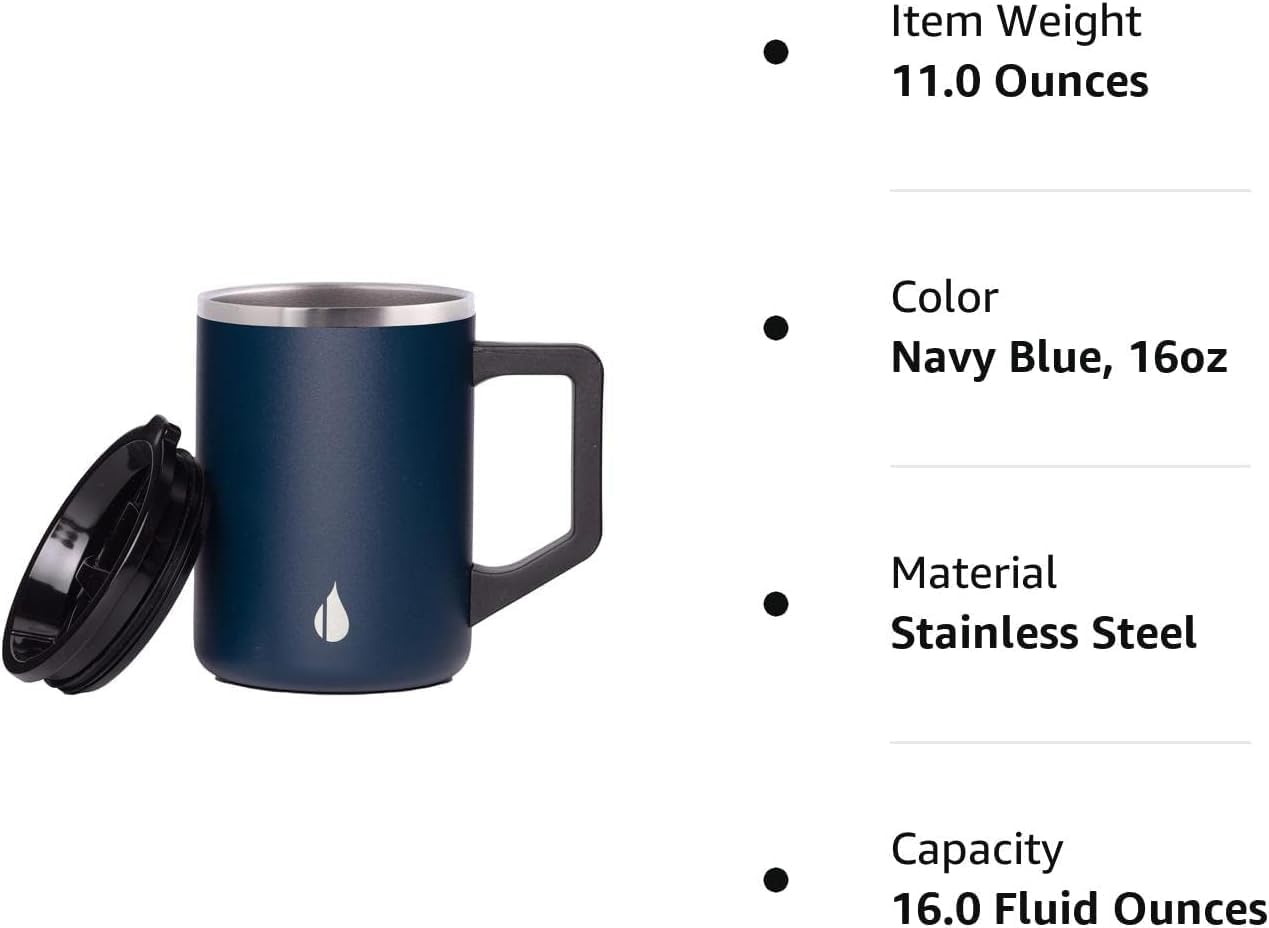 Insulated Coffee Mug - Triple-Wall Stainless Steel Summit Travel Cup for Hot and Cold Drinks - Thermal Coffee Mug with Lid and Handle for Camping, Office & Travel 12oz - Black
