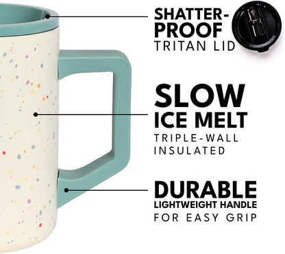 Insulated Coffee Mug - Triple-Wall Stainless Steel Summit Travel Cup for Hot and Cold Drinks - Thermal Coffee Mug with Lid and Handle for Camping, Office & Travel 12oz - Black