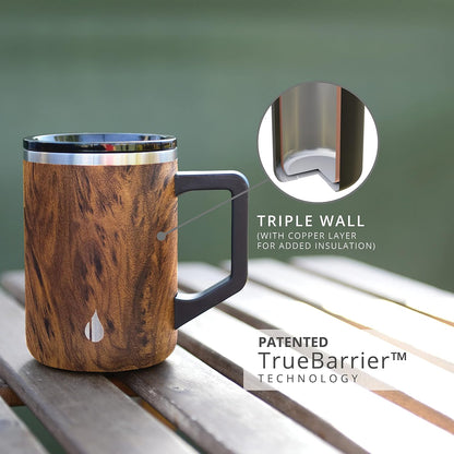 Insulated Coffee Mug - Triple-Wall Stainless Steel Summit Travel Cup for Hot and Cold Drinks - Thermal Coffee Mug with Lid and Handle for Camping, Office & Travel 12oz - Black