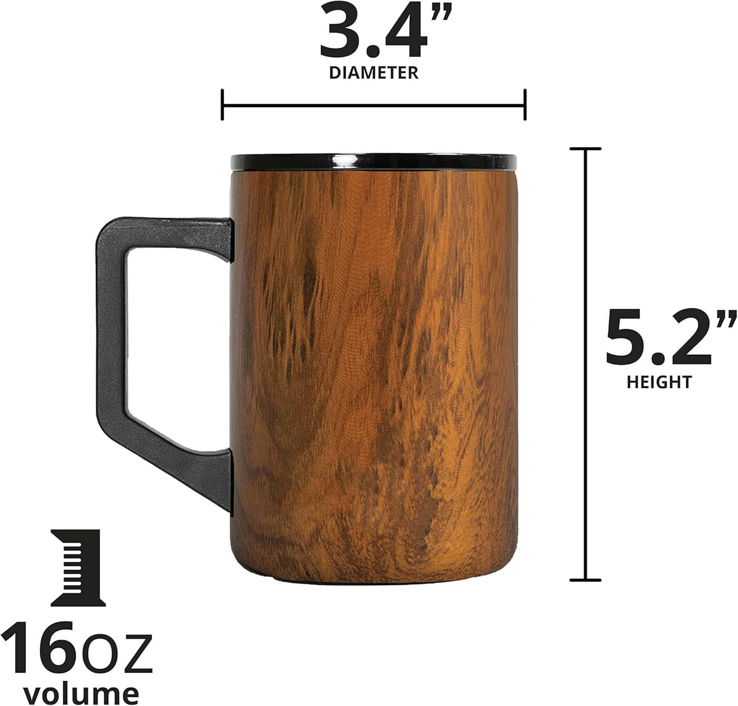 Insulated Coffee Mug - Triple-Wall Stainless Steel Summit Travel Cup for Hot and Cold Drinks - Thermal Coffee Mug with Lid and Handle for Camping, Office & Travel 12oz - Black