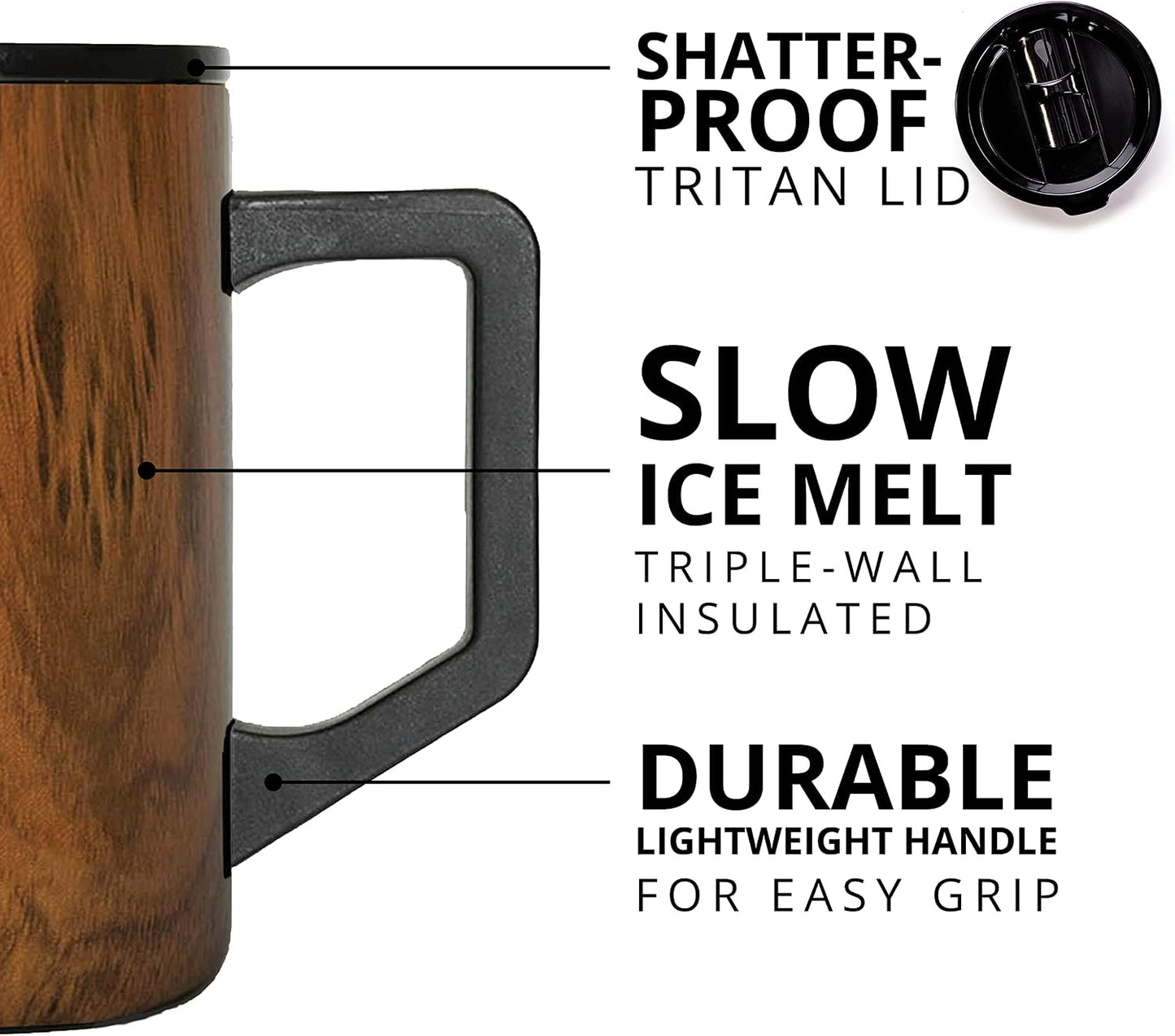 Insulated Coffee Mug - Triple-Wall Stainless Steel Summit Travel Cup for Hot and Cold Drinks - Thermal Coffee Mug with Lid and Handle for Camping, Office & Travel 12oz - Black