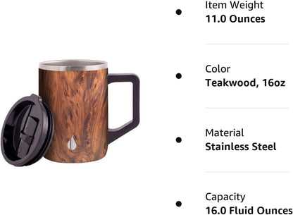 Insulated Coffee Mug - Triple-Wall Stainless Steel Summit Travel Cup for Hot and Cold Drinks - Thermal Coffee Mug with Lid and Handle for Camping, Office & Travel 12oz - Black