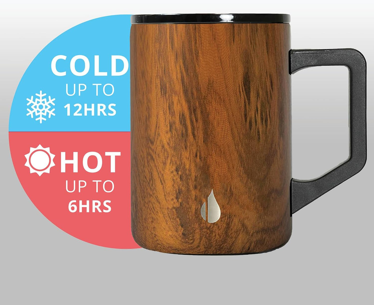 Insulated Coffee Mug - Triple-Wall Stainless Steel Summit Travel Cup for Hot and Cold Drinks - Thermal Coffee Mug with Lid and Handle for Camping, Office & Travel 12oz - Black