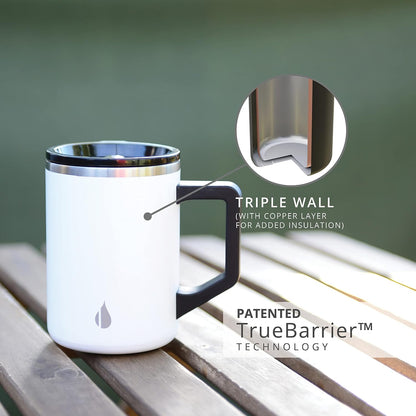 Insulated Coffee Mug - Triple-Wall Stainless Steel Summit Travel Cup for Hot and Cold Drinks - Thermal Coffee Mug with Lid and Handle for Camping, Office & Travel 12oz - Black