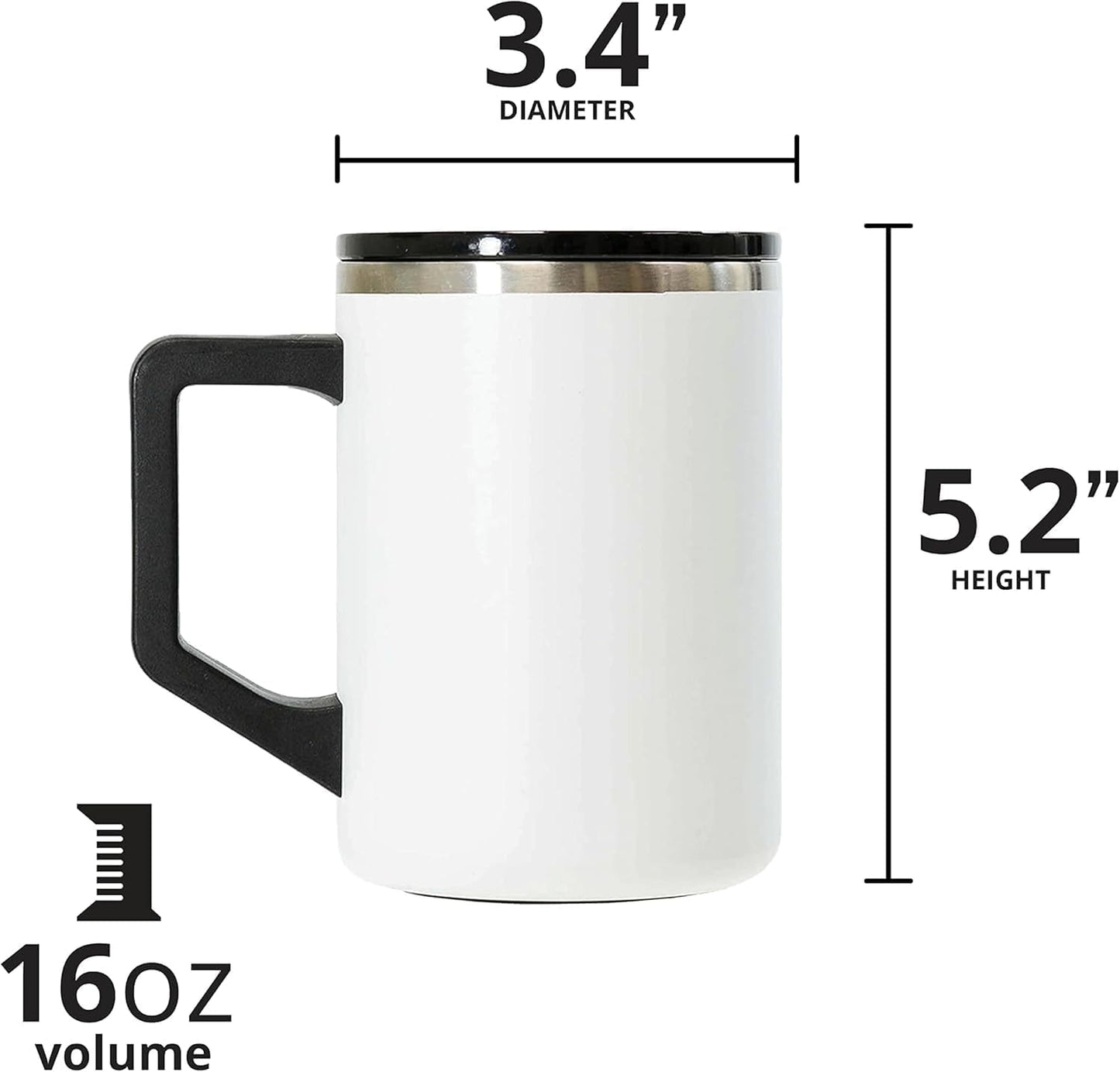 Insulated Coffee Mug - Triple-Wall Stainless Steel Summit Travel Cup for Hot and Cold Drinks - Thermal Coffee Mug with Lid and Handle for Camping, Office & Travel 12oz - Black