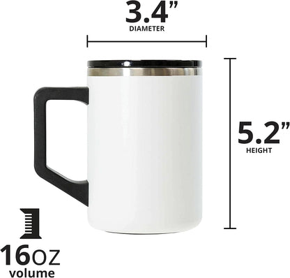 Insulated Coffee Mug - Triple-Wall Stainless Steel Summit Travel Cup for Hot and Cold Drinks - Thermal Coffee Mug with Lid and Handle for Camping, Office & Travel 12oz - Black