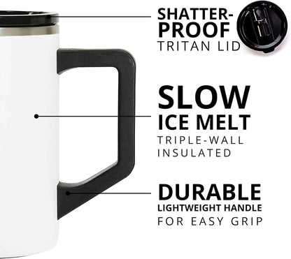 Insulated Coffee Mug - Triple-Wall Stainless Steel Summit Travel Cup for Hot and Cold Drinks - Thermal Coffee Mug with Lid and Handle for Camping, Office & Travel 12oz - Black