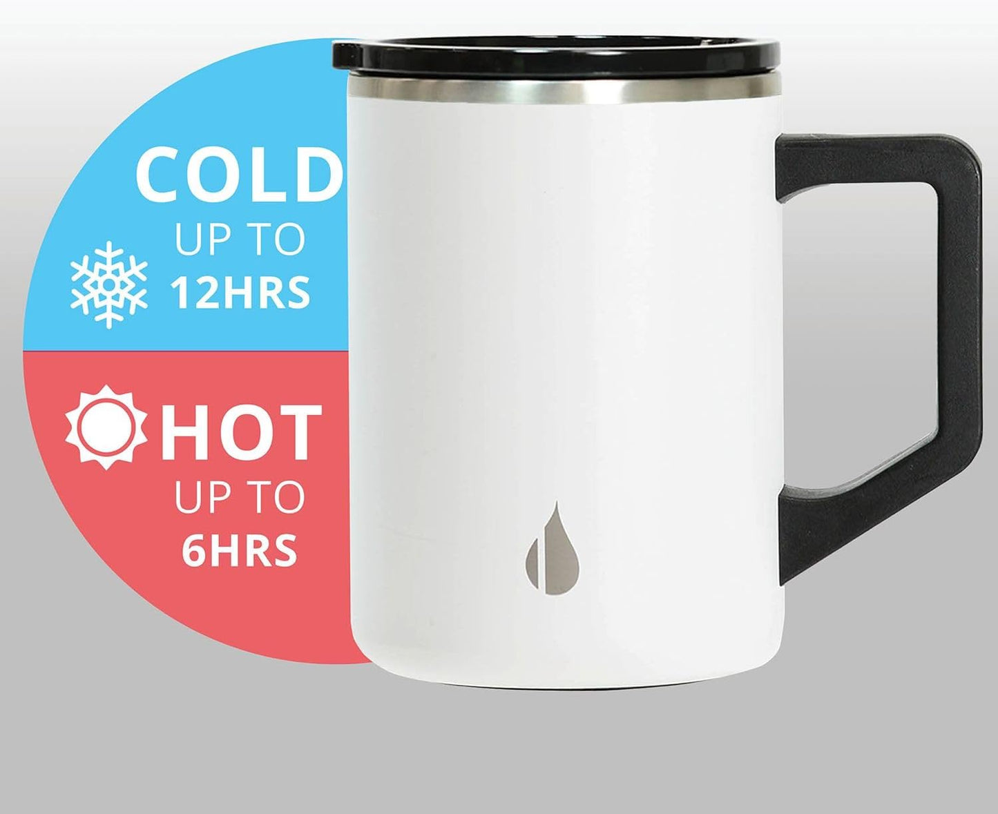 Insulated Coffee Mug - Triple-Wall Stainless Steel Summit Travel Cup for Hot and Cold Drinks - Thermal Coffee Mug with Lid and Handle for Camping, Office & Travel 12oz - Black