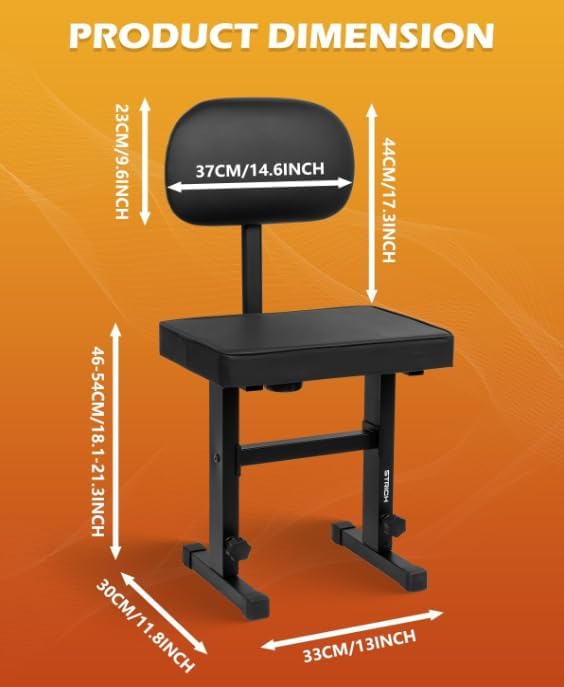Piano Bench Adjustable Stool, Music Keyboard Bench Seat, Piano Stool Chair with Padded Cushion for Musicians, Black, SPB-M50 (PU Leather)