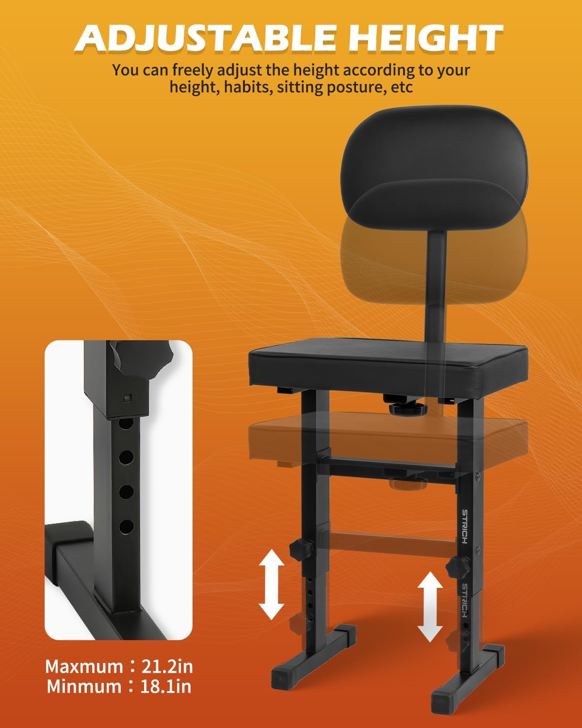 Piano Bench Adjustable Stool, Music Keyboard Bench Seat, Piano Stool Chair with Padded Cushion for Musicians, Black, SPB-M50 (PU Leather)