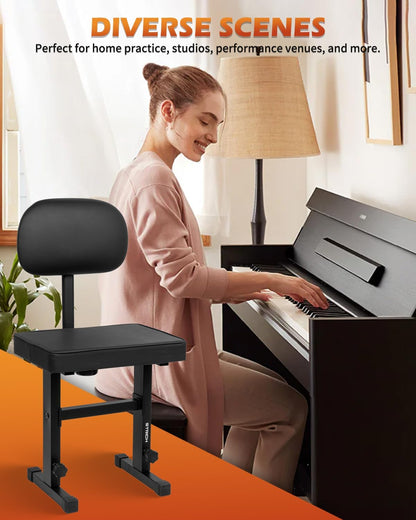 Piano Bench Adjustable Stool, Music Keyboard Bench Seat, Piano Stool Chair with Padded Cushion for Musicians, Black, SPB-M50 (PU Leather)