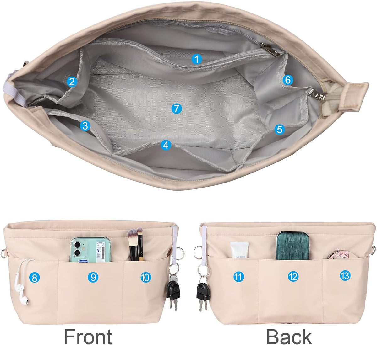 Nylon Handbag Organizer Insert - Purse Tote Shaper in Bag